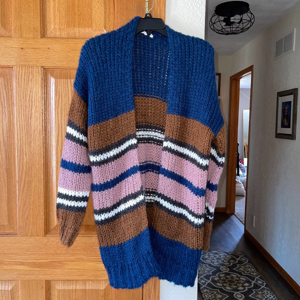 Maurices Chunky Long Sweater sz S M Blue Brown Gray Pink